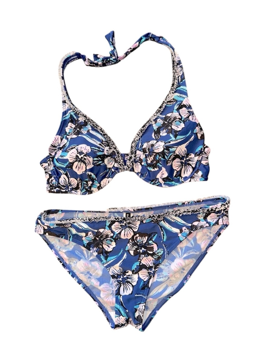 Jette Blue Floral Bikini set with Pink Accents size 40D/medium